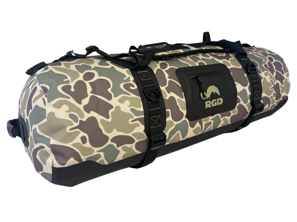 Left Quarter View Vintage Camo RGD Fully Submersible Waterproof Duffel Bag