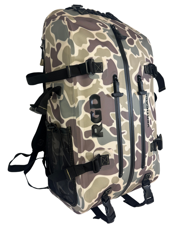 Vintage Camo Fully Waterproof Submersible TPU Backpack Quarter View