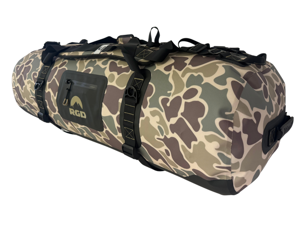 Quarter View Vintage Camo RGD Fully Submersible Waterproof Duffel Bag