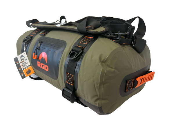 40 liter fully waterproof duffel green quarter view