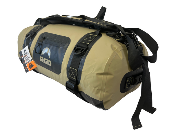 40 liter fully waterproof duffel tan quarter view