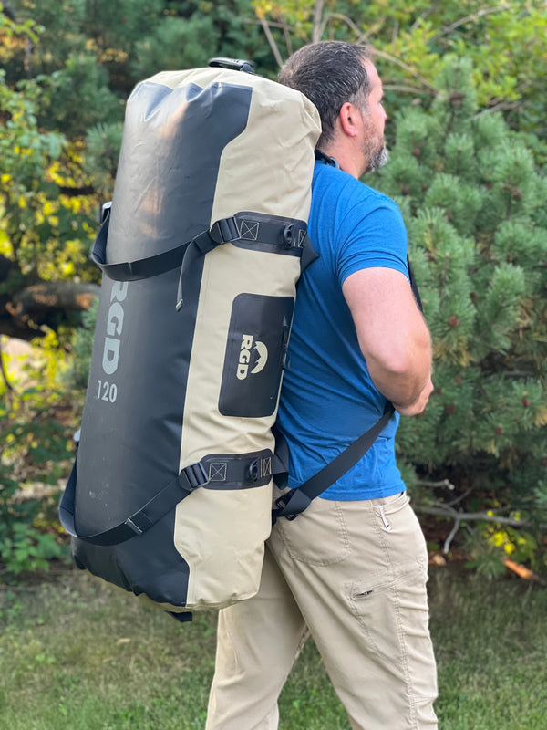 120 liter fully waterproof duffel as backpack carry style
