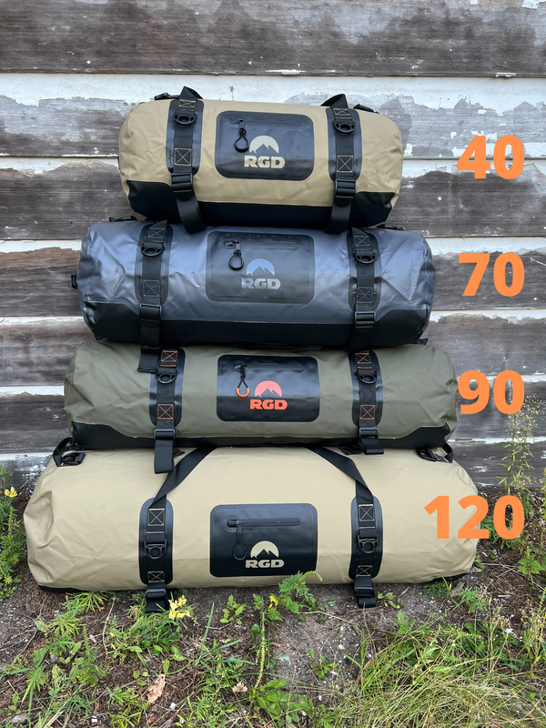 Fully Waterproof Duffel 40, 70, 90 & 120 Liter Size Comparison