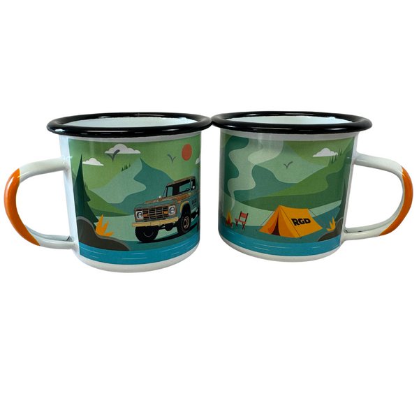 RGD enamel camp cup showing full graphics