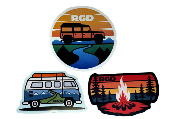 Vinyl Decals - VW Camper Bus, Campfire, Land Rover Defender 110 - RGD