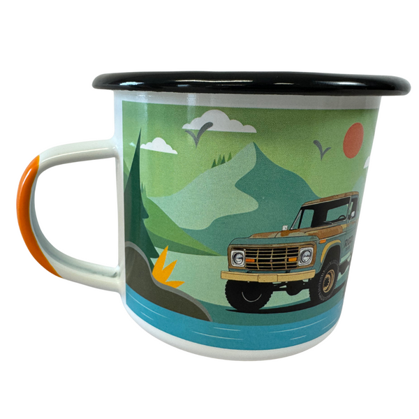 RGD enamel camp mug camping and old truck scene