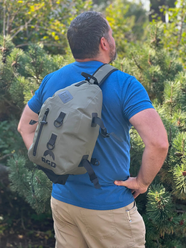 15L Fully Waterproof Sling Pack Green on Back